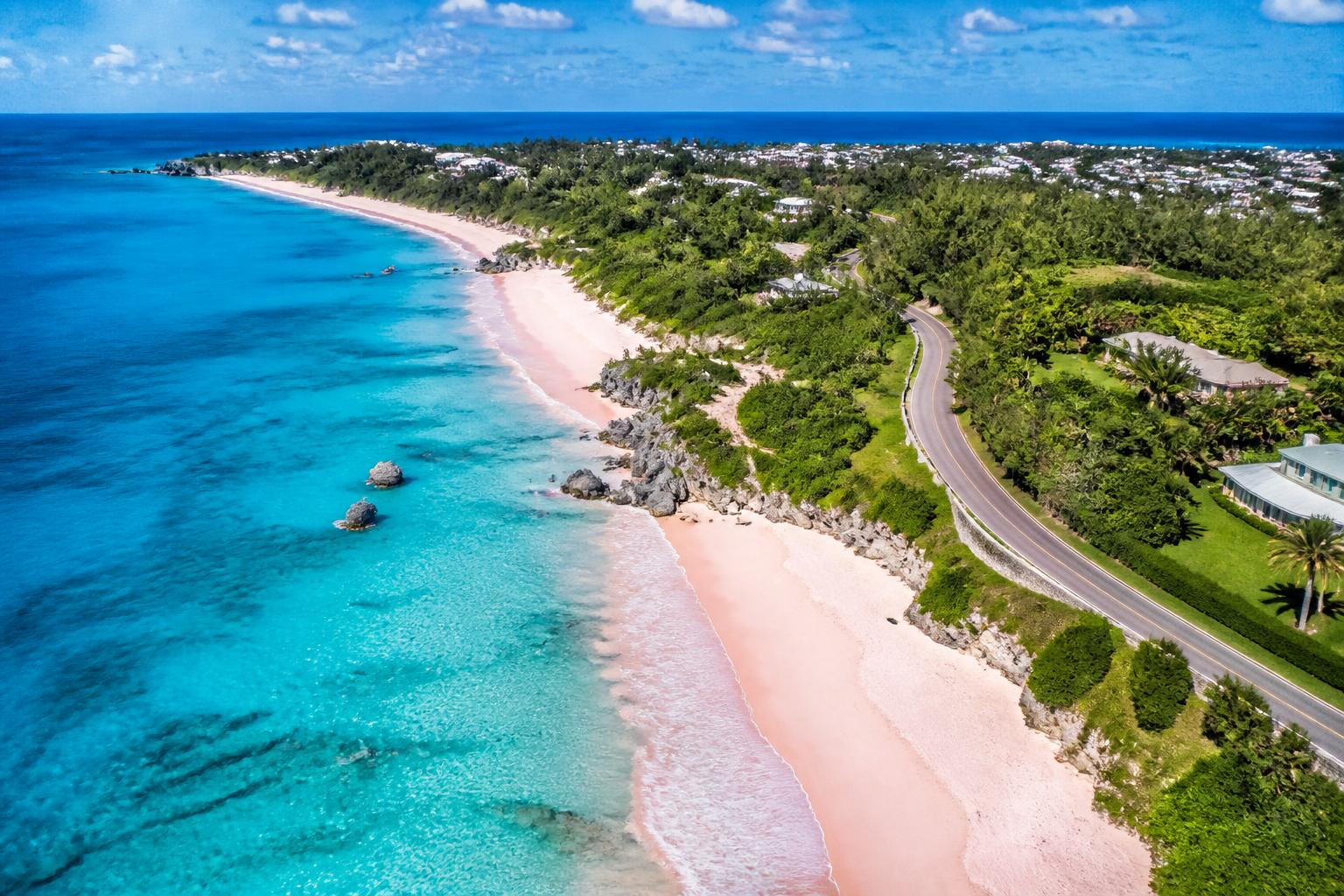 Aerial view of a Bermuda beach shoreline